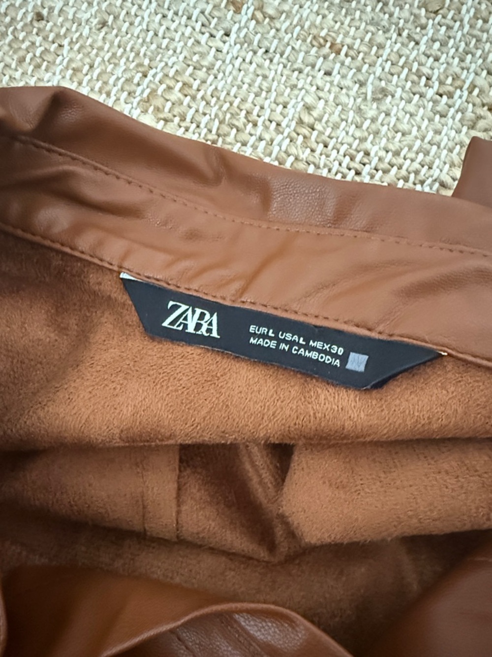 ZARA FAUX LEATHER Button Down SHIRT JACKET OVERSHIRT Brown Tan Large - Picture 5 of 6
